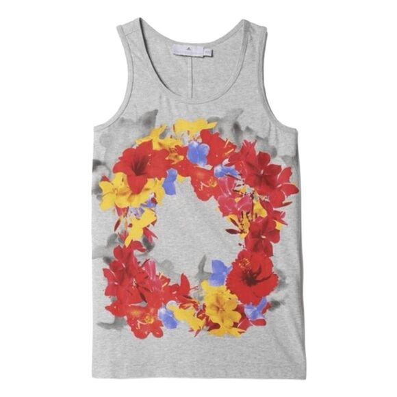 Adidas by Stella McCartney Essential Blossom Tank Top Gray Floral Print Athletic - Picture 2 of 10
